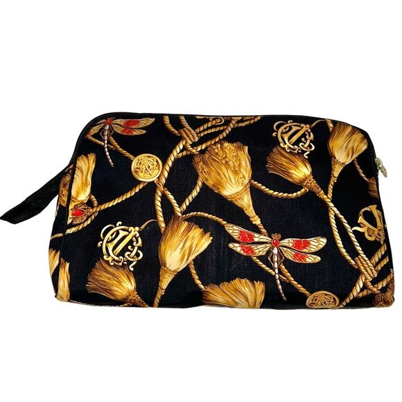 VTG Christian Dior Black Gold Monogram Logo Tassel Dragonfly Makeup Bag Case - Picture 3 of 15